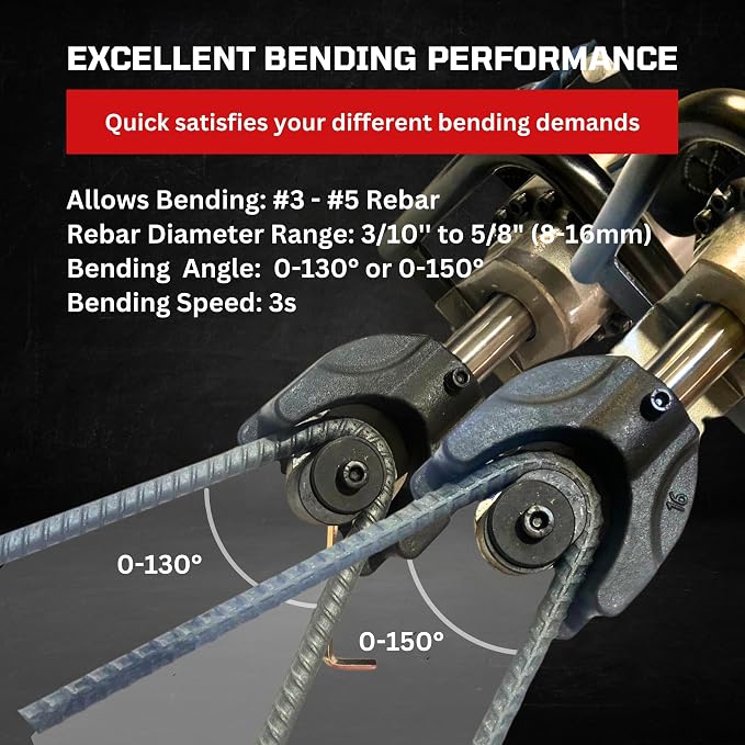 LOTOS HRB-16 Electric Rebar Bender 1100W Portable Hydraulic Electric Rebar Bend 5/8" 16mm #5 Rebar within 3 Seconds, 110/120V