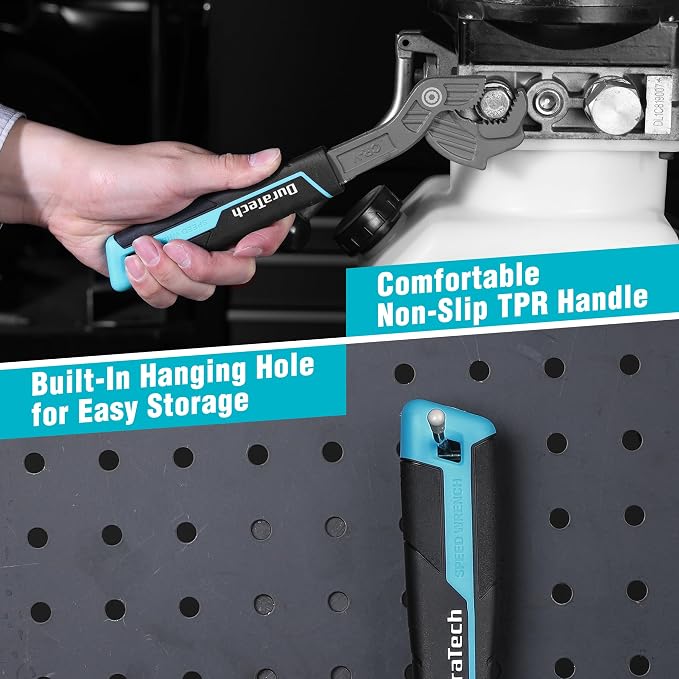 DURATECH 10-Inch Self-Adjusting Wrench, Self-Locking Pipe Wrench | Adjustable Size 9/16"-1-3/8"(15-34mm), Cr-V Steel, Non-Slip TPR Handle, For Home Repair, Mechanic and DIY Projects