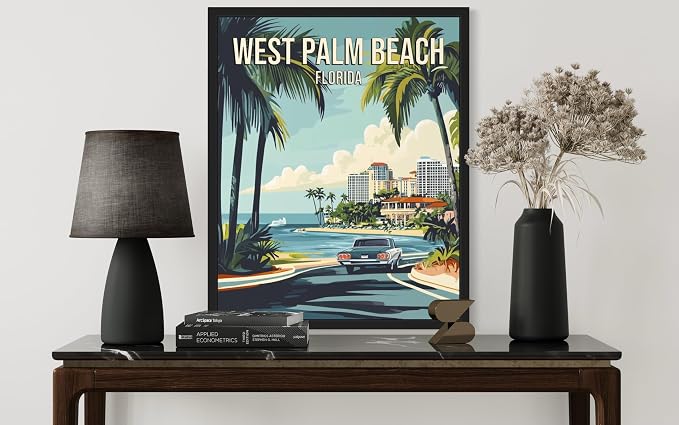 West Palm Beach Florida Wall Art Print Poster, US Vintage Retro Beach Scenery Posters Prints for Restroom Home Picture Painting Artwork Gallery 219 (West Palm Beach Florida, 24 x 36 inches, Unframed)