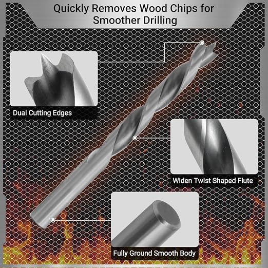Brad Point Drill Bit Set, 29 PCS HSS Wood Drill Bit Set with Double Flutes Design for Carpenter Woodworking and All Types of Wood (1/16" - 1/2")