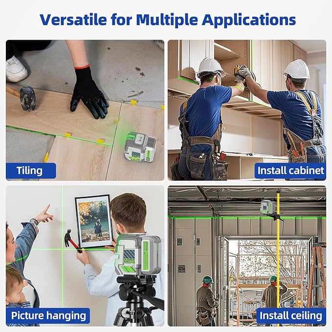 Huepar Pro Laser Level Rechargeable, Self Leveling Green Cross Line Laser Level Tool with Outdoor Pulse Mode, Compact Laser, 18-Hour Long Runtime, 360° Magnetic Bracket, Hard Carrying Case Included
