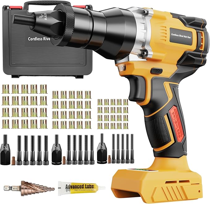 Cordless Rivet Nut Gun for Dewalt 20V Max Battery, Electric Rivet Nut Tool with 1/4", 5/16", 3/8" Nut Head, Portable Battery Powered Rivetnut Tool, Auto Mode & Memory Mode, Tool Only