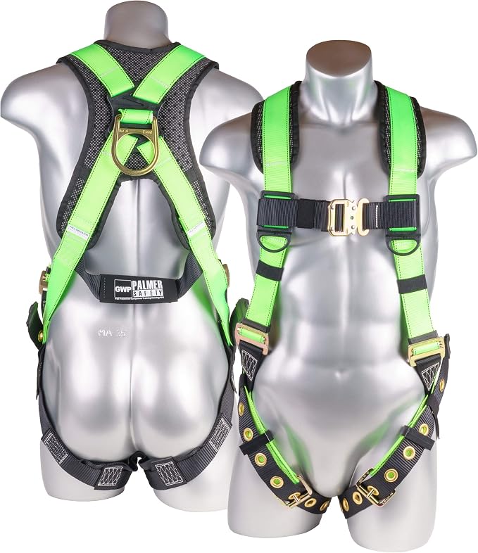 Full Body Harness with 5 Point Adjustment, Dorsal D-ring, Grommet Legs, Two Side D Rings, and Fall Indicators