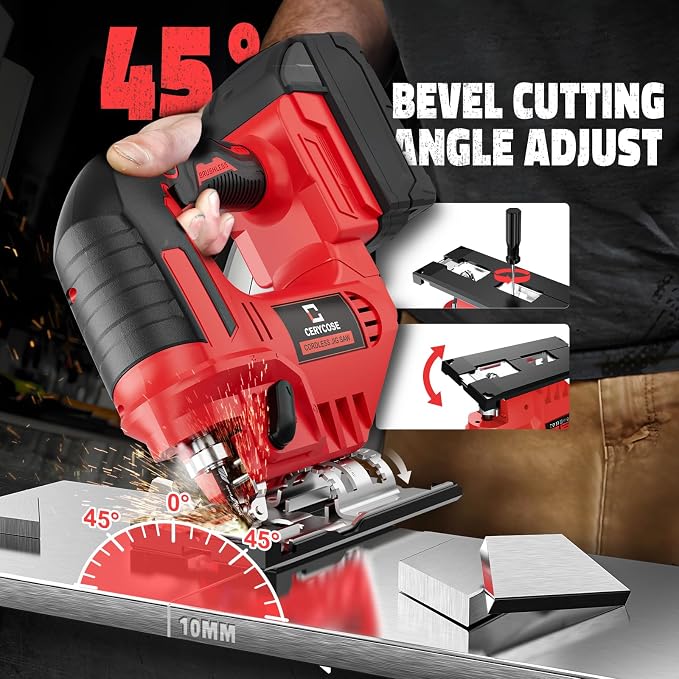 Cerycose Jigsaw Compatible With Milwaukee 18V Battery, Cordless jig saw tool With LED Light, 0°- 45° Bevel Cuts, 3 Position Orbital Setting for Straight/Curve/Bevel/Circle Cutting, Tool Only