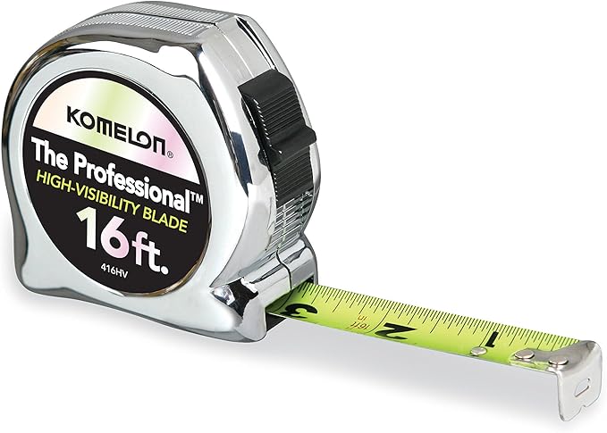 Komelon 416HV High-Visibility Professional Tape Measure, 16-Feet by 3/4-Inch, Chrome