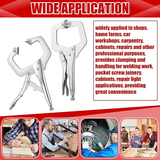 Yexiya 10 Pcs Locking C Clamp, Locking Pliers Adjustable Welding Clamp with Regular Tip and Swivel Pad for Shop Home Farm and Auto Workshop Woodworking, Cabinetry, Repair (4 Inch)