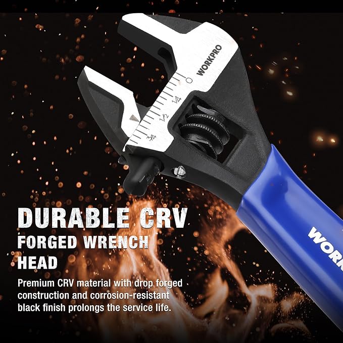WORKPRO 4-Inch Mini Adjustable Wrench, Cr-V Steel Wide Jaw Black Oxide Wrench for Small Nuts, Metric & SAE Scales, for Home, Workshop and DIY (Pack of 2)