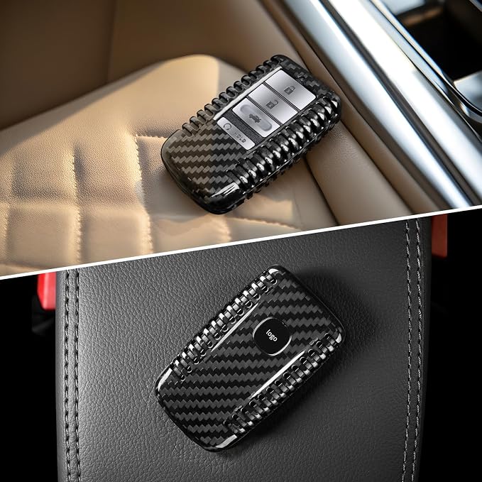 T-carbon Key Fob Cover Fits Acura 2022 MDX, Real Carbon Fiber Key Fob Case Compatible with Acura 2023 RDX MDX RLX NSX ILX TLX TLX-L CDX Smart Remote Accessories Key Shell Protector Black