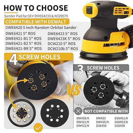 Sander Pad Replacement for Dewalt, 4 Pack 5" 8 Hole Hook and Loop Orbital Sander Metal Pad Compatible with DeWalt DWE6421 6421K DWE6423 6423K DCW210B Random Orbital Sanders (4 Screw Holes)