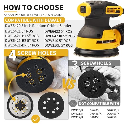 Sander Pad Replacement for Dewalt, 2 Pack 5" 8 Hole Hook and Loop Orbital Sander Metal Pad Compatible with DeWalt DWE6421 6421K DWE6423 6423K DCW210B Random Orbital Sanders (4 Screw Holes)