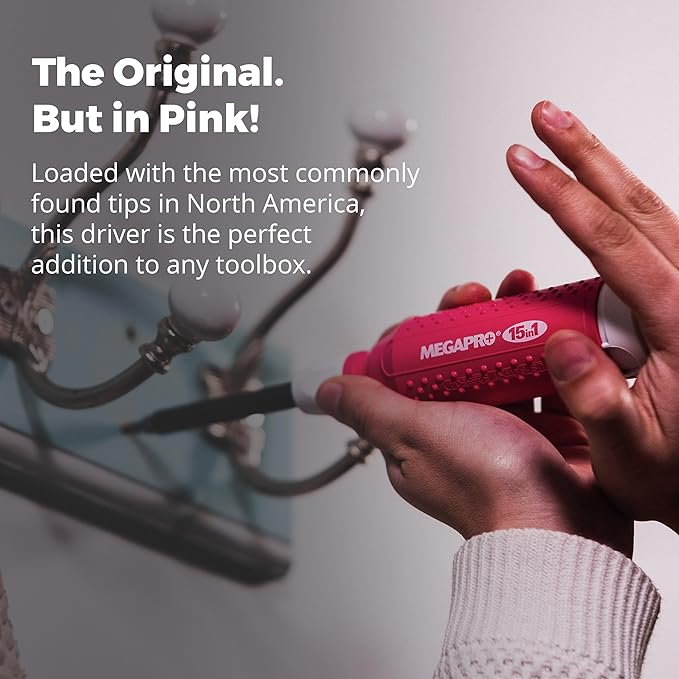 MEGAPRO® 15-in-1 Original Multi-bit Screwdriver | Home DIY & Repair | Construction | Tradeswork | 14 Industrial-grade bit tips | 1/4" Hex Drive in shaft (Pink)