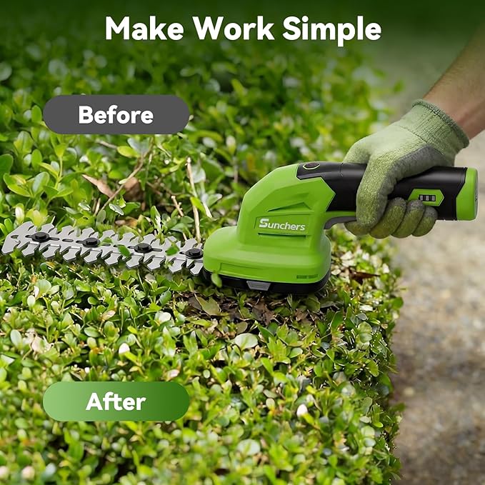 2 in 1 Hedge Trimmer Cordless, 7.2V Electric Grass Cutter and Hedge Shears, Handheld Shrub Bush Trimmer, Lightweight Grass Shears with 2 Blades, Rechargeable Garden Tool with Battery and Type-C Cable