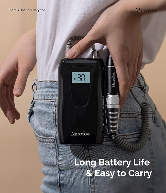 MelodySusie Entry-Level Clip-On Rechargeable Nail Drill, SC320D 30000RPM Essential E-File with LCD Display for Manicure Shaping & Gel Removal, Perfect for Training, Nail Art Practice & Home Use