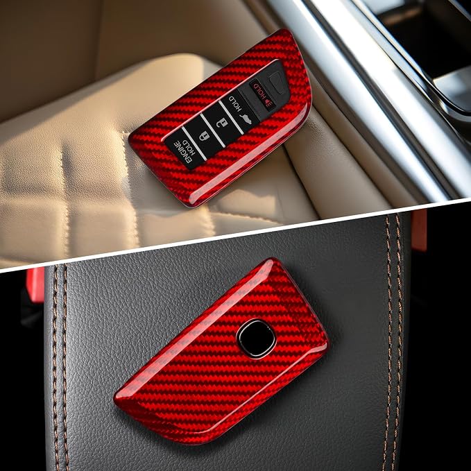 T-carbon Key Fob Cover Fits Acura MDX 2025 5 Buttons Smart Remote Keyless Accessories,Real Glass Fiber Key Fob Case Cover Protector Compatible with Acura RDX RLX NSX ILX TLX TLX-L CDX 2023-2024 Red