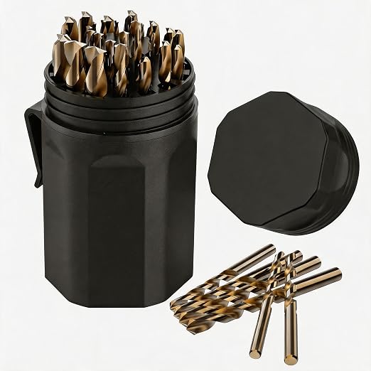 29PCS Drill Bit Set, M2 HSS, 135°Tip, Twist Jobber Length Drill Bit Kit for Hardened Metal, Cast Iron, Stainless Steel with Indexed Round Case,1/16"-1/2"