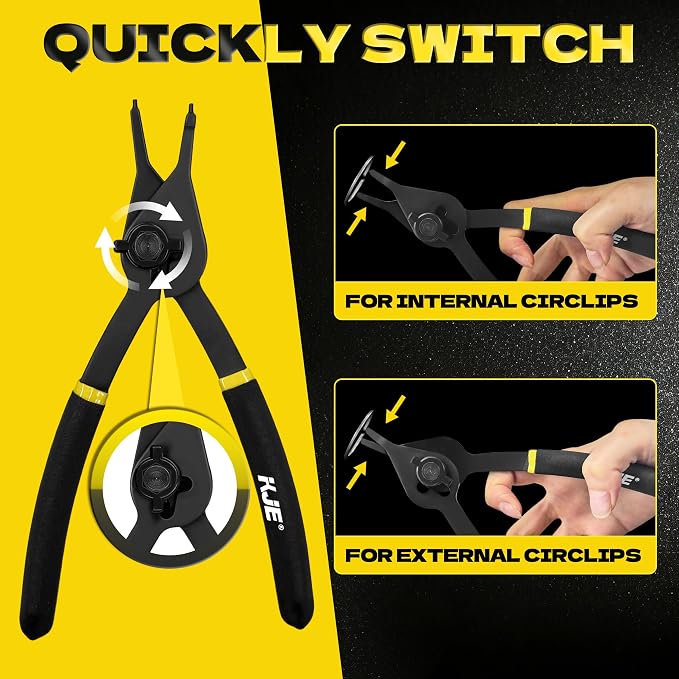 KJE 12Pcs Heavy Duty Snap Ring Pliers Set, Fixed Straight/45°/90° Jaw Tips Internal & External Circlip Pliers, Versatile Retaining Snap-Ring Pliers set for 0.038" 0.047" 0.070" 0.090"