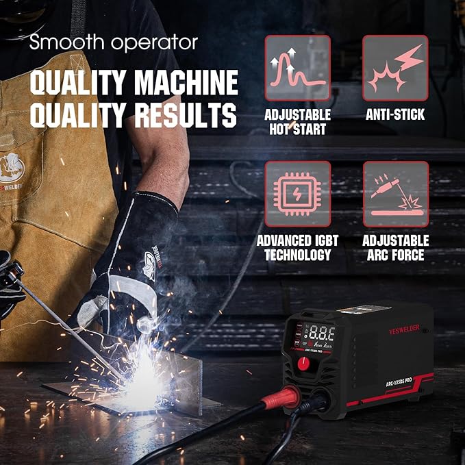 YESWELDER 125Amp Mini Stick Welder Large LED Display, IGBT ARC Welding Machine, 110V Hot Start Portable MMA Welder Machine, Arc Force