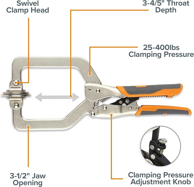 BORA Auto Adjust 3 inch Locking Vise Grip Clamp - Heavy Duty Welding Clamps with Comfortable Grips Perfect C Clamp for Woodworking, Welding, and Metalworking - BR-G060201