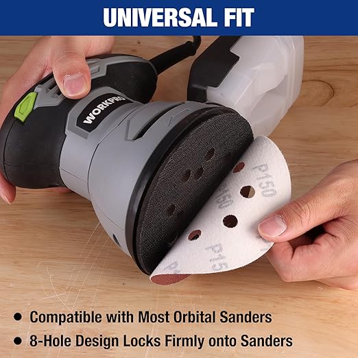 WORKPRO 50-Piece 150 Grit Sanding Discs - 5-Inch 8-Hole Hook and Loop Sandpaper for Random Orbital Sander (Not for Oscillating Tools or Mouse Sander)