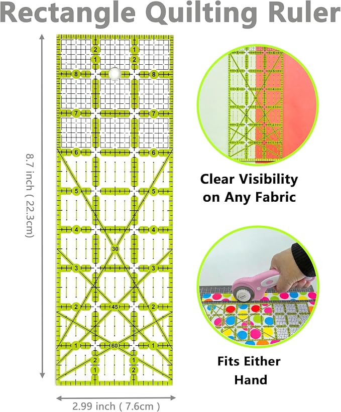 Quilting Kit with Quilting Ruler Holder, Rotary Cutter, Curved Corner Cutter Quilting Ruler, Slotted Quilting Ruler, Arcs Fans Quilt Circle Cutter Ruler, Non Slip Ruler Grip Rings, Heat Erasable Pens