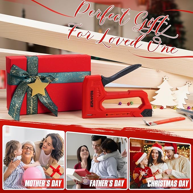 Light Duty Staple Gun for Wood, Red Upholstery Staple Gun Kit with 2000pcs JT21 Staples 1/4, 5/16, 3/8 inch and Staple Remover, Stapler Gun for Crafts, DIY, Classroom, Mothers Day Gift