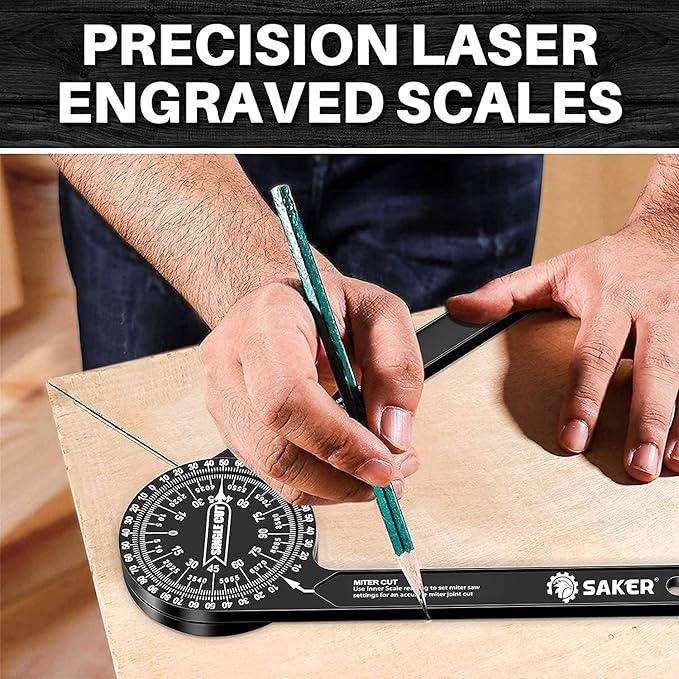 Saker Miter Saw Protractor|7-Inch Aluminum Protractor Angle Finder Featuring Precision Laser-Inside & Outside Miter Angle Finder for Carpenters, Plumbers and All Building Trades(2PCS)
