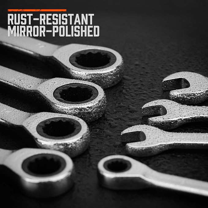HORUSDY Combination Ratchet Wrenches Set with SAE | 8 Pieces Wrench Set with Wrench Organizer | 72-Tooth | 5° Swing Arc | 1/4" - 11/16" | Chrome Vanadium Steel