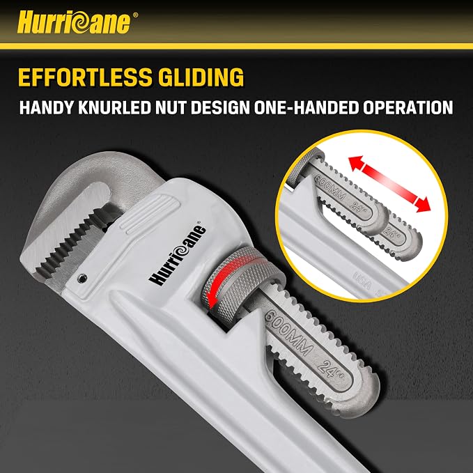 HURRICANE Aluminum Pipe Wrench, 24 Inch | Heavy Duty, Adjustable Plumbing Wrench, Straight Handle, 40% Lighter Weight