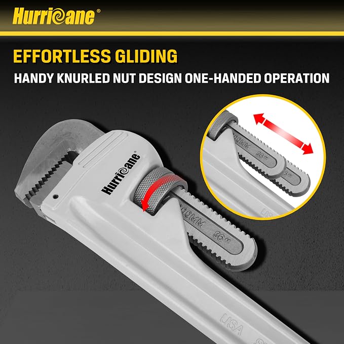HURRICANE Aluminum Pipe Wrench, 36 Inch, Heavy Duty Adjustable Plumbing Tool, Steel Jaws, Lightweight Construction, 2-4.5 Inch Grip Range