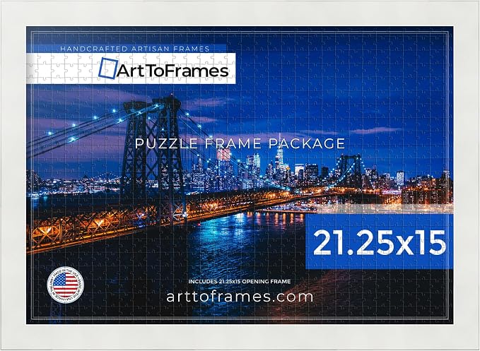 ArtToFrames Puzzle Frame for Buffalo Games 300, 500 Piece Jigsaw Puzzles, 21.25x15 Inch (54x38 cm), Soft White Engineered Wood with Economy Acrylic, Ready to Hang Puzzle Display