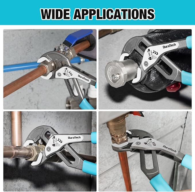 DURATECH 8-Inch Water Pump Pliers, Quick-Adjust Groove Joint Pliers, Tongue and Groove Plier with Slide-to-Unlock Mechanism, V-Jaw Design, CR-V Steel, for Plumbing, Automotive and Household Repairs