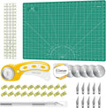 Rotary Cutter Set Green - Quilting Kit incl. 45mm Fabric Cutter, 5 Replacement Blades, A2 Cutting Mat, Acrylic Quilting Ruler, Sewing Clips, Craft Knife Set, Ideal for Crafting, Sewing, Patchworking