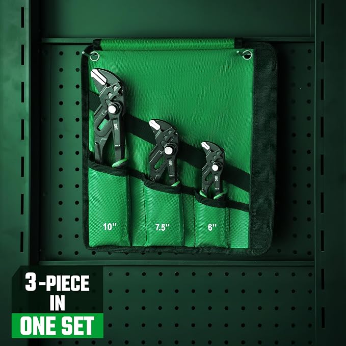 SK Pliers Wrench Set, Adjustable Parallel Smooth Jaw, 6'', 7.5'' & 10'' | 3-Piece Water Pump Pliers, Groove Joint Pliers, Premium CR-V Steel, Ergonomic Anti-slip Handle, with Rolling Pouch