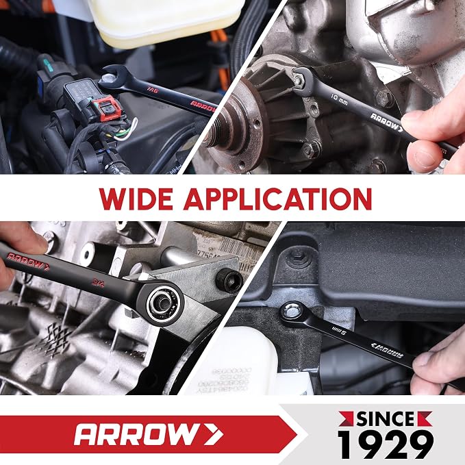 ARROW 24PCS Ratcheting Wrench Set with 2 Magnetic Tool Holders | Metric and Standard, Anti-Slip 6-18mm & 1/4"-3/4" Combination Wrench Set, CRV Material, 72-Teeth, Easy to Carry & Store