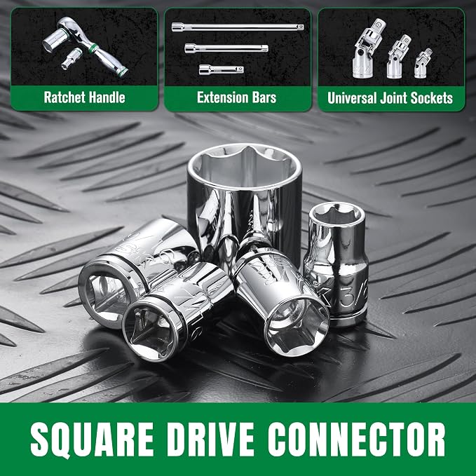 SK 3/8" Drive Socket Set, SAE Sockets, 13-Piece, 1/4" to 1" | SuperKrome Finish, Premium CR-V Steel, with Aluminum Socket Organizer