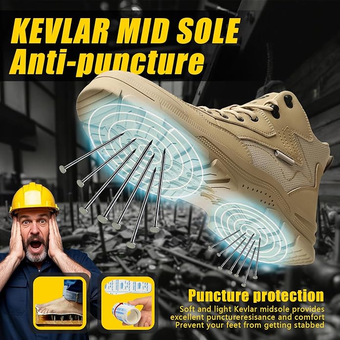 Work Boots for Men,Lightweight Breathable High Top Steel Toe Boots,Indestructible Steel Toe Shoes,Non Slip Safety Work Shoes.
