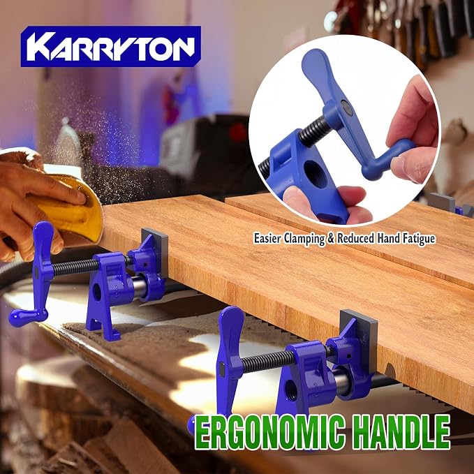 3/4 Inch Heavy Duty Pipe Clamps for Woodworking, H-Style Wood Gluing Clamps w/Foot Pads, Adjustable Pipe Clamp Tool for Furniture, Cabinet Making & DIY Projects (Set of 4)