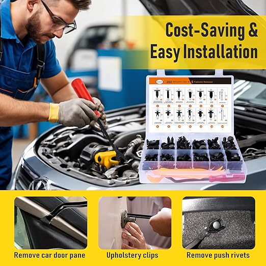 2Sets 260PCS Car Bumper Retainer Clips Kit - Auto Plastic Rivets & Push Fasteners Set, Most Popular Sizes for Door Trim, Panel, Fender - Compatible with GM, Ford, Toyota, Honda, Chrysler