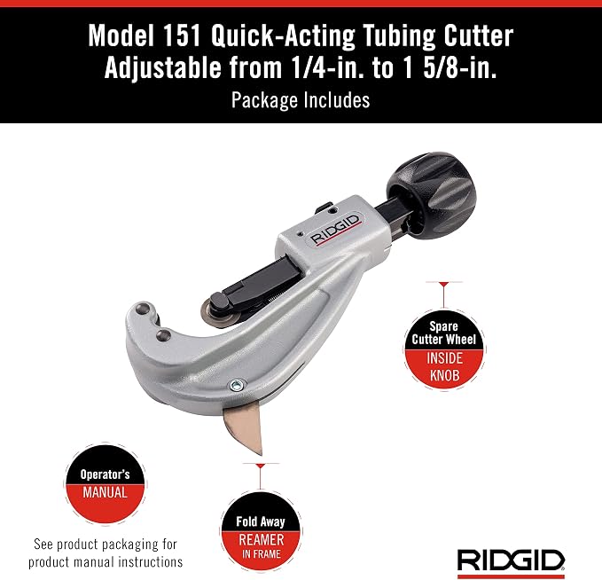 Ridgid 151 1/4" to 1-5/8" Quick Acting Tubing Cutter, Small