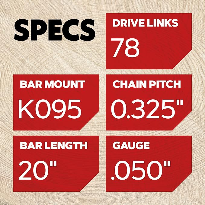 Oregon 20" Bar & Chainsaw Chain Combo, .325", .050" Gauge, 78 Drive Links