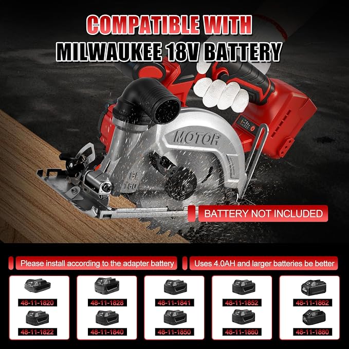 6 Inch Circular Saw for Milwaukee M18 18V Battery (No Battery), Brushless Cordless Round Saw Kit with 0-45° Cutting Bevel, 6200 RPM, Idea for Wood Plastic Soft Metal