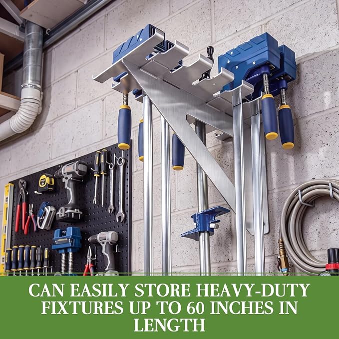 SiliFine Heavy Duty Wall Mount Pipe Clamp Rack, 12 Gauge Galvanized Steel Clamp Storage Rack for Workshop, Holds up to 60 Inch Long Parallel Clamps with Lag Bolts Included