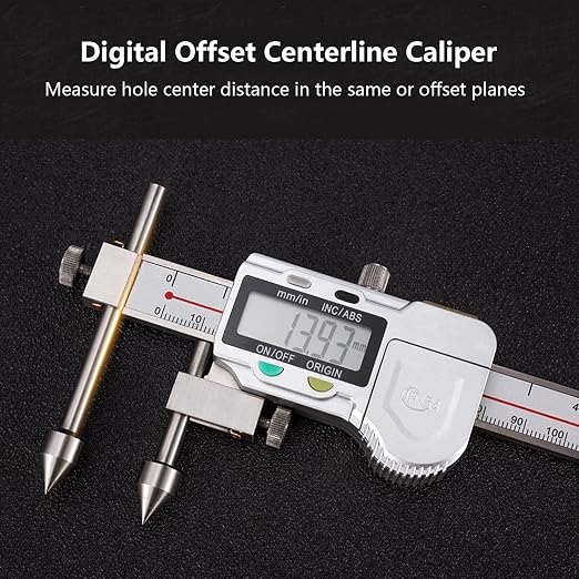 Digital Offset Centerline Caliper Hole Distance Vernier Caliper Cone Probe Hole Center Distance Ruler Measuring Tool Stainless Steel Inch/MM (10-200mm)