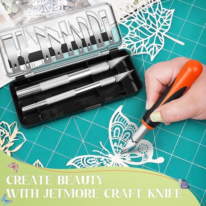 JETMORE 16 Pcs Exacto Knife Set, 3 Craft Knife and 13 SK5 Steel Blades, Precision Hobby Knife for Carving, Modeling, DIY, Scrapbooking, and Art Projects