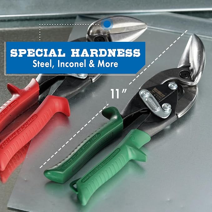 MIDWEST Special Hardness Aviation Snip - Left Cut Offset Stainless Steel Cutting Shears, Made in the USA - MWT-SS6510L