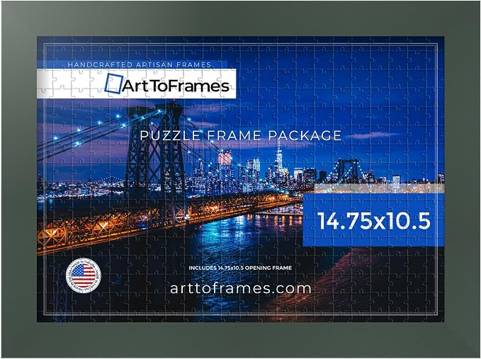 ArtToFrames Puzzle Frame for Buffalo Games 48, 72, 100 Piece Jigsaw Puzzles, 14.75x10.5 Inch (37x27 cm), Fern Green Engineered Wood with Regular Glass, Ready to Hang Puzzle Display