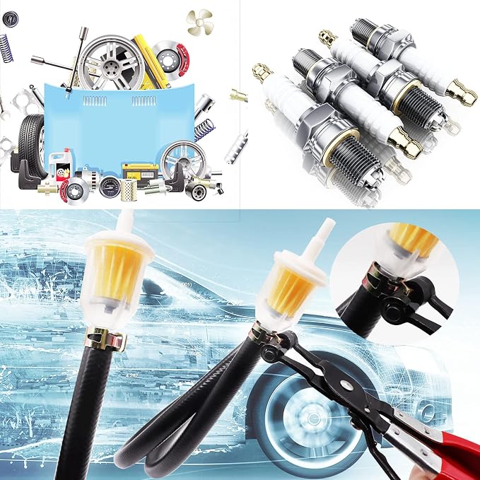 Tnisesm 121Pcs 6-22mm Spring Hose Clamp Assortment Kits with Swivel Flat Band Fuel Hose Clamp Plier, Silicone Vacuum Hose Action Pipe Clamp Low Pressure Air Clip Clamp for Hose Clamps