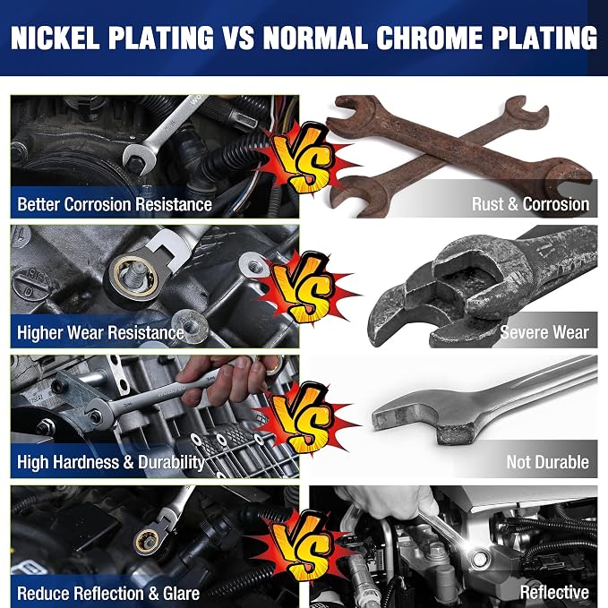 WORKPRO 22-Piece Ratcheting Wrench Set, Flex-Head & Nickel Plating | Metric & SAE (6-18 mm & 1/4-3/4''), 72 Teeth Cr-V Steel, Combination Wrench Set with Organizer Box for Auto Repair & Home DIY