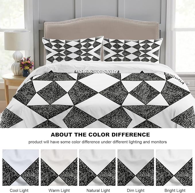 Batmerry Houndstooth Black White King Size 100% Cotton Duvet Cover Sets, Plaid Abstract Fashion Geometric Bedding Set with Zipper Closure Corner Ties, 3 Pieces (1 Cover + 2 Pillowcases No Comforter)