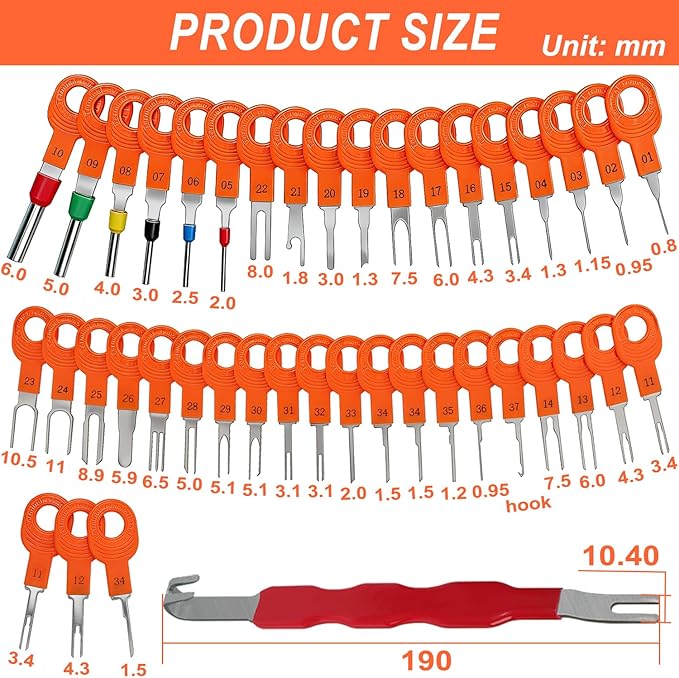 Automotive Electrical Terminal Removal Tool Kit Pro - 41+1Pcs Automotive Depinning Tool Kit Terminal Connector Removal Tools for Vehicle, Motorcycle & Electrical Applications, Orange